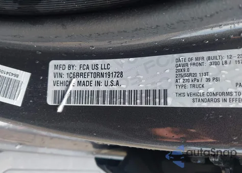 2024 Ram 1500 Big Horn 4X2 5'7 Box из США, поврежденный, VIN 1C6RREFT0RN191728